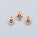 18K Gold pvd Flower Enamel charm - Tarnish Resistant