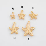 18K Gold PVD Starfish Star Fish Charms 22k s White Gold Charms - Tarnish Resistant