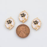 18K Gold PVD Enamel Flower Charms 12x18mm 22k s White Gold Charms - Tarnish Resistant