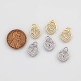 18K Gold PVD Heart Lock Charm 10x12mm s White Gold Charms - Tarnish Resistant