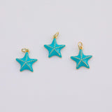18K Gold PVD starfish charms 14mm turquoise enamel pendant charms - Tarnish Resistant