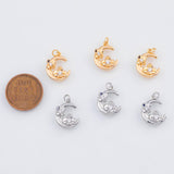 18K Gold PVD 22k Moon with Flowers 10x14mm Nature Life Growth Pendant Charms - Tarnish Resistant