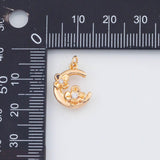 18K Gold PVD 22k Moon with Flowers 10x14mm Nature Life Growth Pendant Charms - Tarnish Resistant