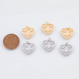 18K Gold PVD 22k Heart with Flowers 14mm Charm Pendant Charms - Tarnish Resistant