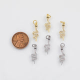 18K Gold PVD Snake Charm 7x20mm Charm s White Gold Charms - Tarnish Resistant