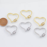 18K Gold PVD Heart carabiner screw clasp 21x25mm pendant charms - Tarnish Resistant