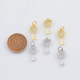 18K Gold PVD Heart key 7x15mm pendant charms - Tarnish Resistant