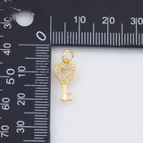 18K Gold PVD Heart key 7x15mm pendant charms - Tarnish Resistant