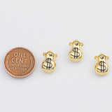 18K Gold PVD Money Bag Beads 8x11mm s White Gold Charms - Tarnish Resistant