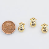 18K Gold PVD Money Bag Beads 8x11mm s White Gold Charms - Tarnish Resistant