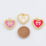 18K Gold PVD Heart Bow Ribbon Enamel charm - Tarnish Resistant