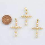 18K Gold PVD Pearl Cross charm - Tarnish Resistant