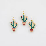 18K Gold PVD Cactus Charm 10x19mm Charm s White Gold Charms - Tarnish Resistant