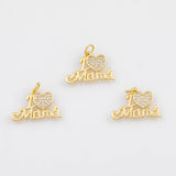 18K Gold PVD Heart Mama Charm 13x20mm Charm s White Gold Charms - Tarnish Resistant