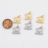 18K Gold PVD Heart Mom Charm 14x16mm Charm s White Gold Charms - Tarnish Resistant