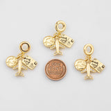 18K Gold PVD Airplane Passport Globe Enamel 14K Pendant, Charm - Tarnish Resistant