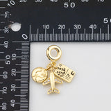 18K Gold PVD Airplane Passport Globe Enamel 14K Pendant, Charm - Tarnish Resistant