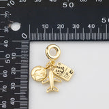 18K Gold PVD Airplane Passport Globe Enamel 14K Pendant, Charm - Tarnish Resistant