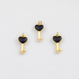 18K Gold PVD Key charm black white enamel charm s Charms - Tarnish Resistant