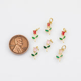 18K Gold PVD Rose Flower Charm Enamel - Tarnish Resistant