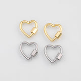 18K Gold pvd Heart Carabiner Screw Clasp 18mm, Carabiner Lock Connector, Spring Push Gate Finding Bracelet - Tarnish Resistant