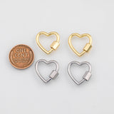 18K Gold PVD Heart Carabiner Screw Clasp 18mm, Carabiner Lock Connector, Spring Push Gate Finding Bracelet - Tarnish Resistant