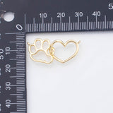 18K Gold PVD Dog Paw Connector Charm 16x27mm Pendant Charms - Tarnish Resistant