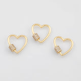 18K Gold PVD e Heart Carabiner Screw Clasp , Carabiner Lock Connector, Spring Push Gate Finding Bracelet - Tarnish Resistant