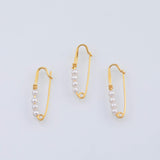 18K Gold PVD Over Brass Safety Pin Pendant with 4 Pearls 23x8mm L-746 - Tarnish Resistant