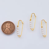 18K Gold PVD Over Brass Safety Pin Pendant with 4 Pearls 23x8mm L-746 - Tarnish Resistant