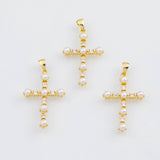 18K Gold PVD Pearl Cross charm - Tarnish Resistant