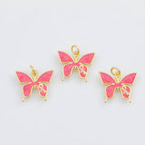 18K Gold pvd Butterfly Cancer Ribbon Enamel charm - Tarnish Resistant