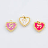 18K Gold PVD Heart Bow Ribbon Enamel charm - Tarnish Resistant