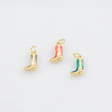 18K Gold PVD Cowboy Boots Charms 8x13mm Pink Turquoise s White Gold Charms - Tarnish Resistant