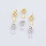 18K Gold PVD Heart key 7x15mm pendant charms - Tarnish Resistant