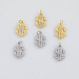 18K Gold PVD Dollar Sign Money Charm 11x17mm s White Gold Charms - Tarnish Resistant