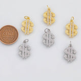 18K Gold PVD Dollar Sign Money Charm 11x17mm s White Gold Charms - Tarnish Resistant