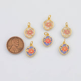 18K Gold PVD Pink Flower Hand Painted Enamel Charm Pendant 12x14mm Charms - Tarnish Resistant