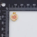 18K Gold PVD Pink Flower Hand Painted Enamel Charm Pendant 12x14mm Charms - Tarnish Resistant
