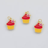 18K Gold PVD Enamel Cupcake Charm 16x13mm s White Gold Charms - Tarnish Resistant
