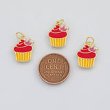 18K Gold PVD Enamel Cupcake Charm 16x13mm s White Gold Charms - Tarnish Resistant