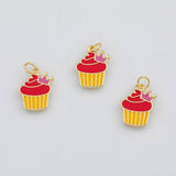 18K Gold PVD Enamel Cupcake Charm 16x13mm s White Gold Charms - Tarnish Resistant