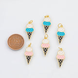 18K Gold PVD Enamel Ice Cream Cone with Real Freshwater 10x20mm Icecream cone charm s - Tarnish Resistant