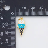 18K Gold PVD Enamel Ice Cream Cone with Real Freshwater 10x20mm Icecream cone charm s - Tarnish Resistant