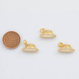 18K Gold PVD Sun Hate Sombrero Woman's Hat 8x17mm s White Gold Charms - Tarnish Resistant