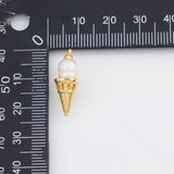 18K Gold PVD Ice Cream Cone with Real Freshwater Pearls 8x21mm Icecream cone charm s - Tarnish Resistant