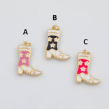 18K Gold PVD Cowboy Cowgirl Boots Rodeo Charm 16x22mm s White Gold Charms - Tarnish Resistant