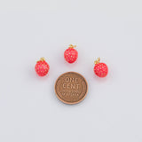 18K Gold PVD Enamel Strawberry Charm 8mm s White Gold Charms - Tarnish Resistant