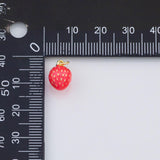 18K Gold PVD Enamel Strawberry Charm 8mm s White Gold Charms - Tarnish Resistant