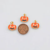 18K Gold PVD Jack-o'-lantern Pumpkin Charm 10x15mm s White Gold Charms - Tarnish Resistant